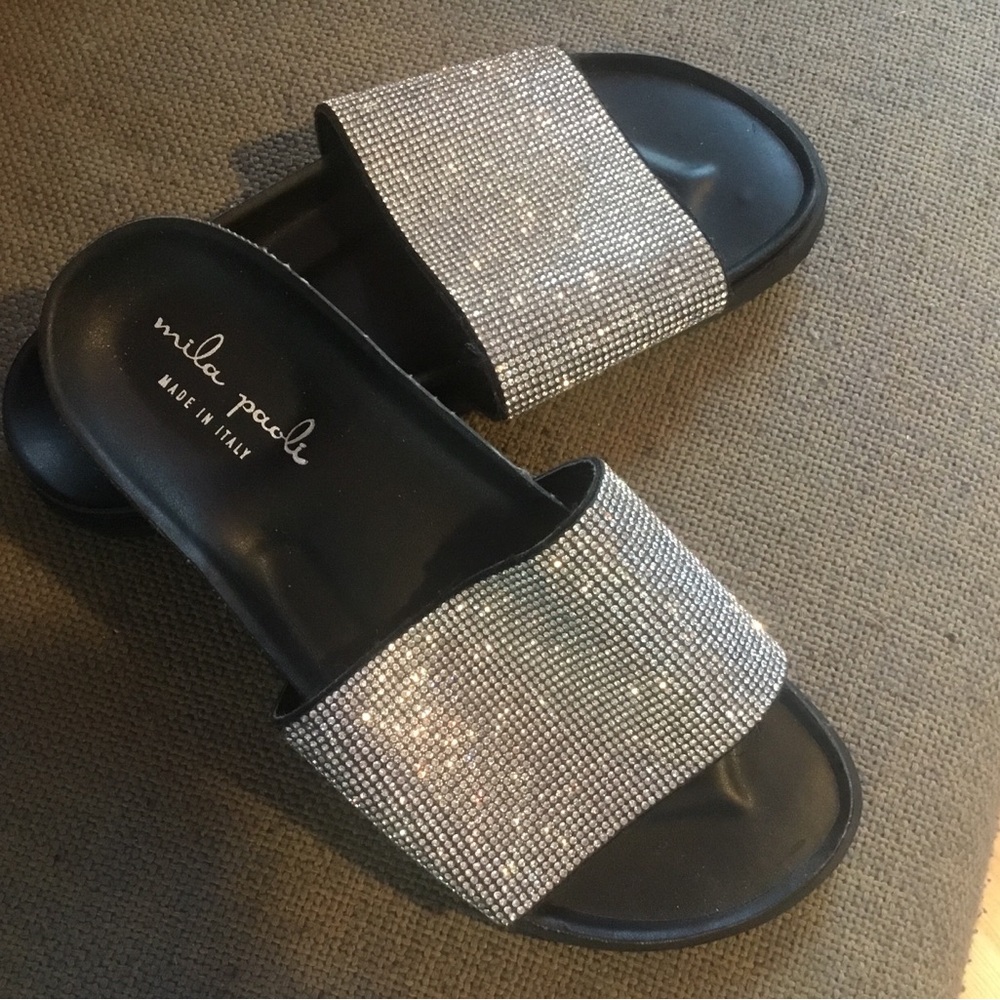 Mila Paoli Black and Silver Sparkle Sandals